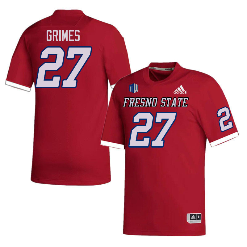 Men #27 Gerayas Grimes Fresno State Bulldogs College Football Jerseys Stitched-Red